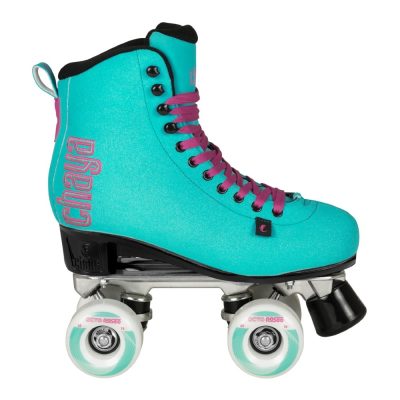 Chaya Melrose Turquise - Quad Roller Skates τιρκουάζ τετράγωνα πατίνια με 4 ρόδες και μωβ κορδόνια Rollaround