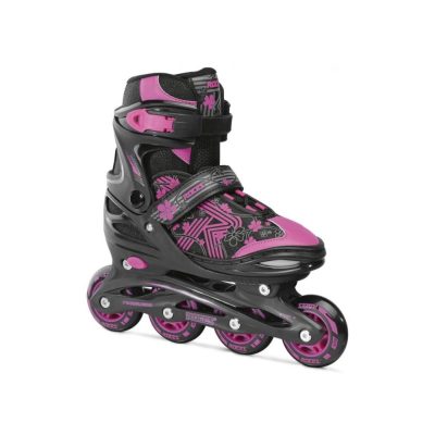 Roces Jokey 3.0 Girl Black/Pink -Μαύρα rollers με ροζ λουλούδια για κορίτσια|Μαύρα ροζ πατίνια για κορίτσια Rollaround