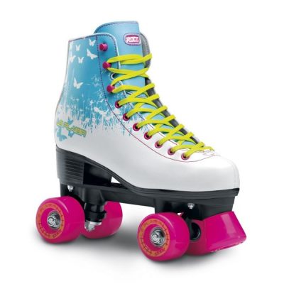 Roces Le Plaisir Pink Quad Roller Skates - Λευκά τετράγωνα πατίνια με 4 φούξια ρόδες και πεταλούδες στην μπότα|Rollaround