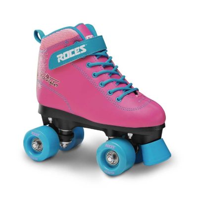 Roces Movida Art Pink Quad Roller Skates - Ροζ τετράγωνα πατίνια με 4 γαλάζιες ρόδες και λουλούδια στην μπότα|Rollaround